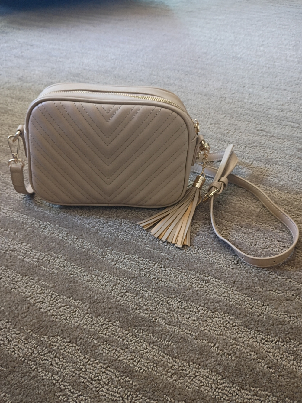 Quilted Tassel Crossbody Bag in Light Beige